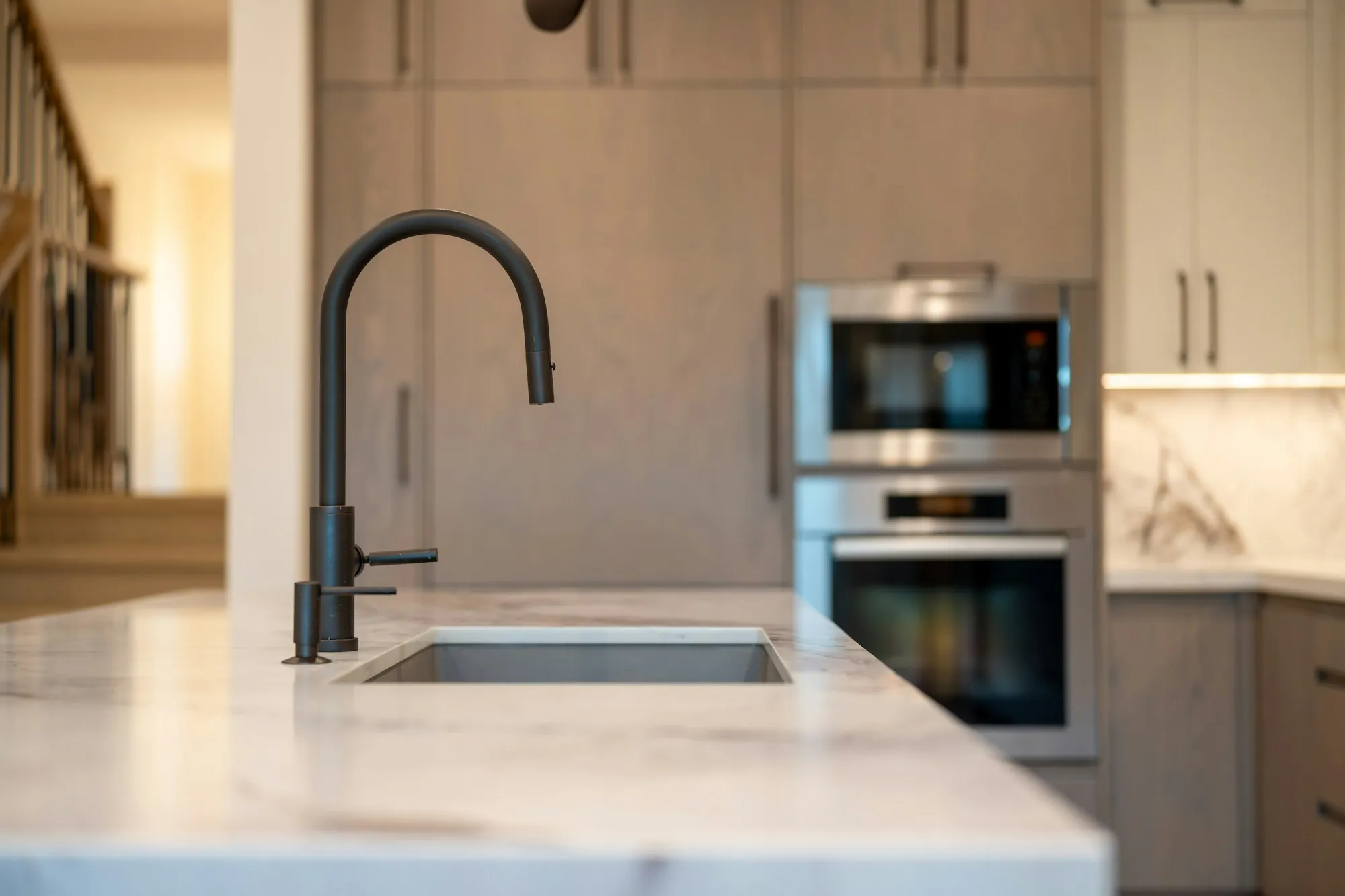 Modern kitchen sink with a filtered water faucet